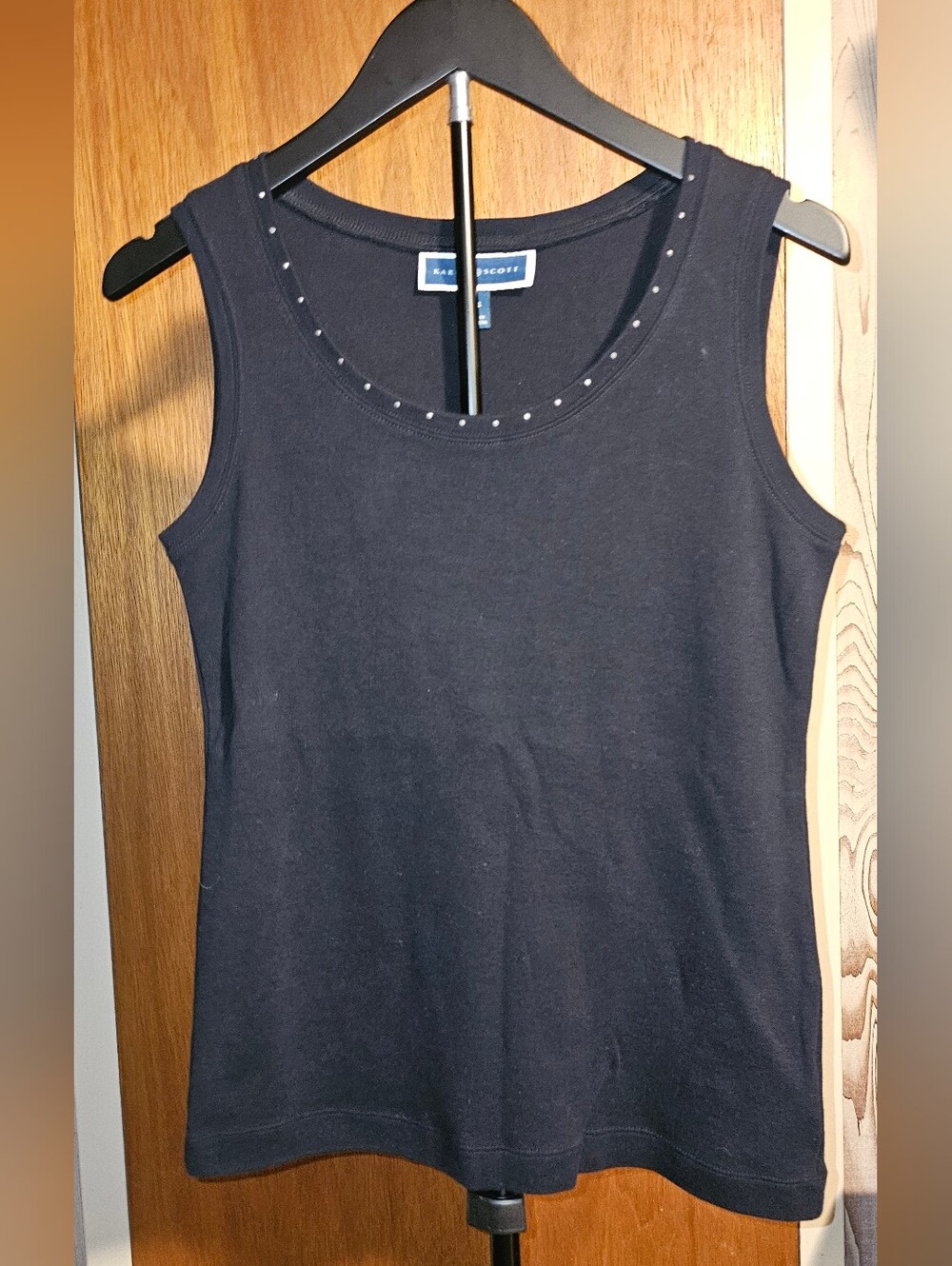 Karen Scott Black Stud-Trim Scoop Neck Tank